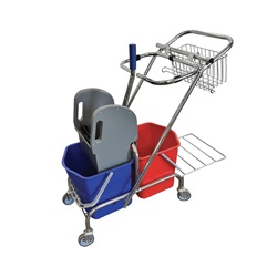 vozík úklidový 2xvědro 17l se ždímačem, držák na pytel, košík, chrom